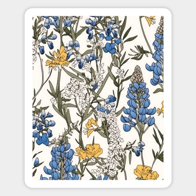 Texas Bluebonnet Flower Pattern - Wildflower Illustration Magnet by Floral Decor Shop